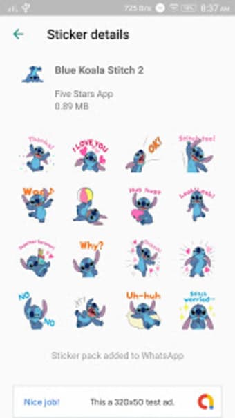 Cute Blue Koala Stitch Stickers for WhatsApp0