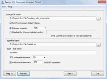 Text to SQL file converter0