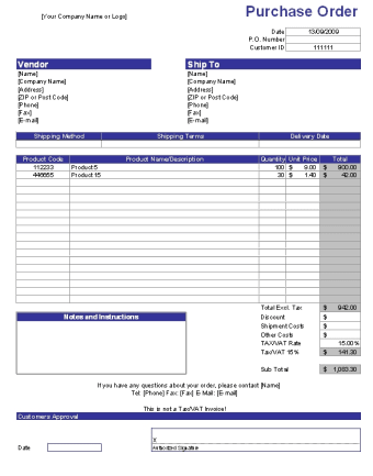 Purchase Order Form Template with Favorite Products List0